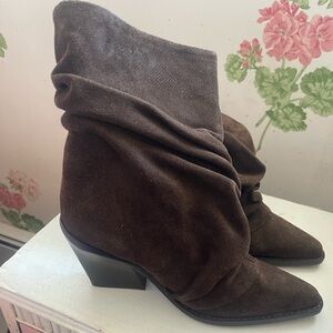 Bronx Dark Brown Suede Heeled Boots